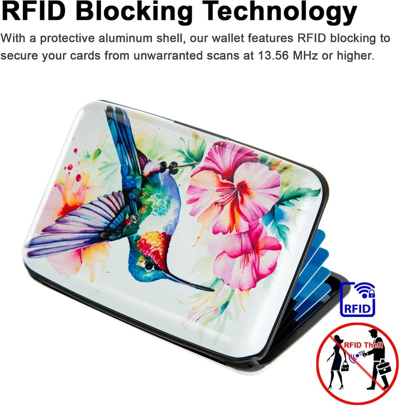 Kaabao Credit Card Holder, Metal Card Wallet RFID Blocking Mini Slim Aluminum Business Hard Card Case for Women Men (Flowers Hummingbird) - Image 4